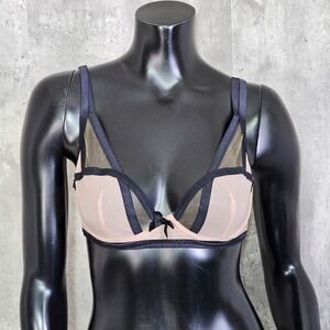 Agent Provocateur Joan Balconette Underwire Bra Sheer Nude Black 36B Luxury
